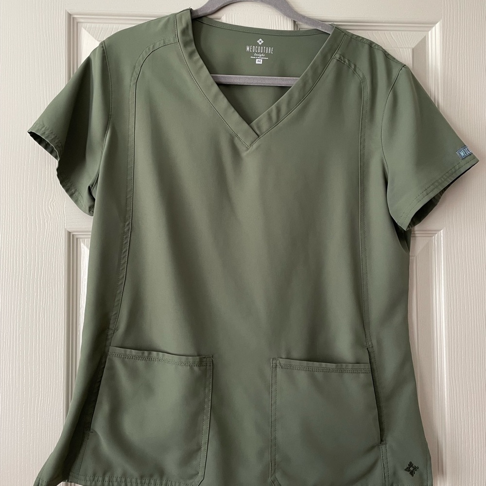 Med Couture Olive Green V-Neck Short Sleeve Scrub Top